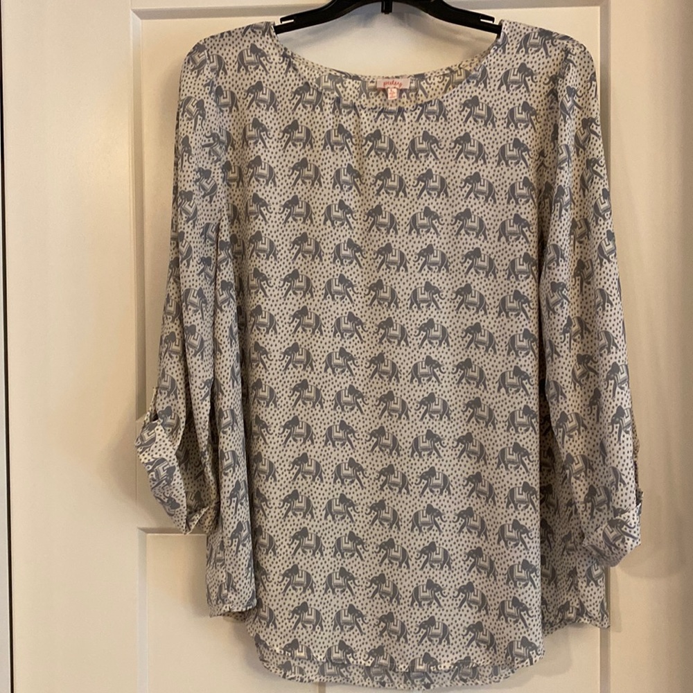 Fun elephant-print dress blouse, size L